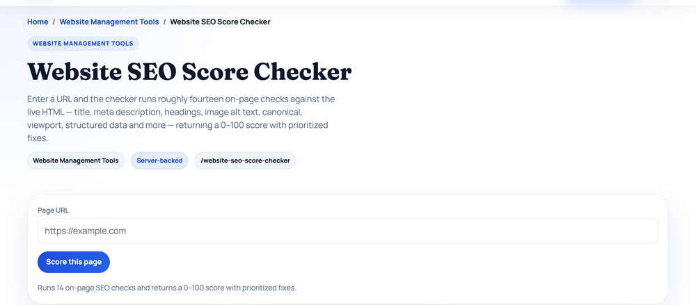 Website SEO Score Checker on HighSEOTools — free in-browser SEO tool