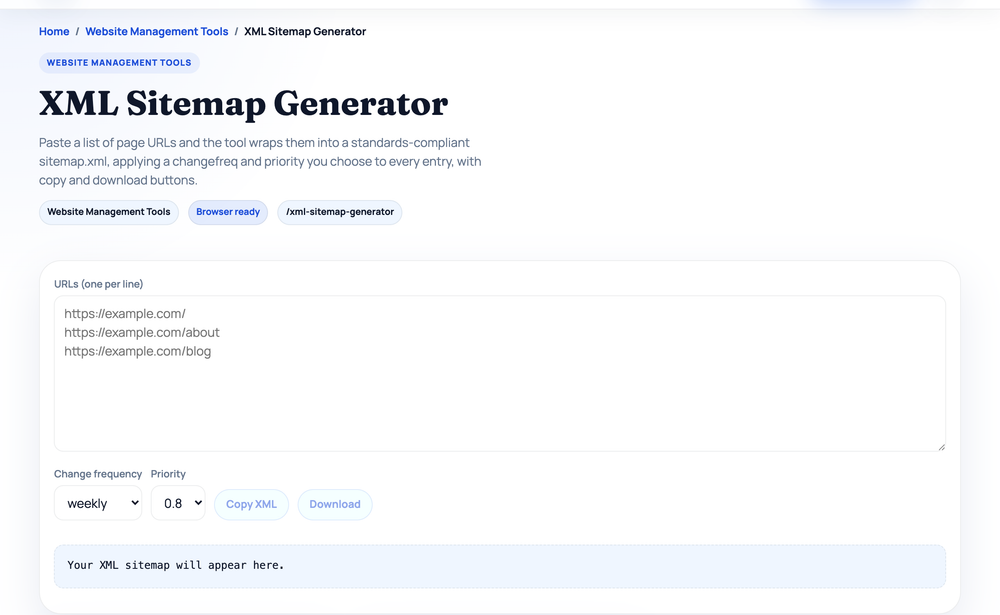 XML Sitemap Generator on HighSEOTools — free in-browser SEO tool