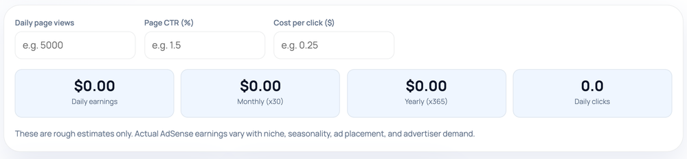 How to use the Adsense Calculator — tool screenshot