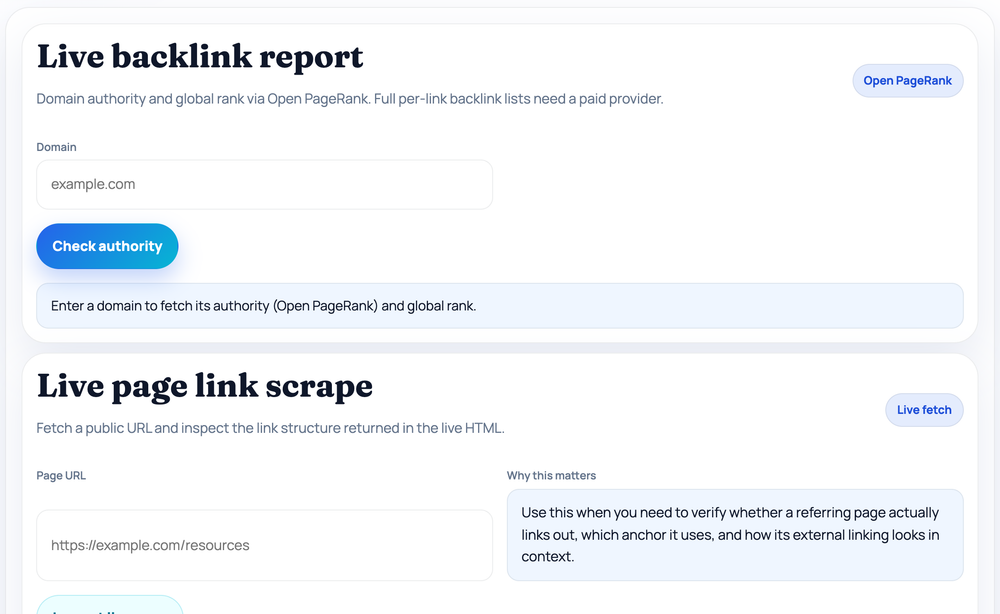 How to use the Backlink Audit Tool — tool screenshot