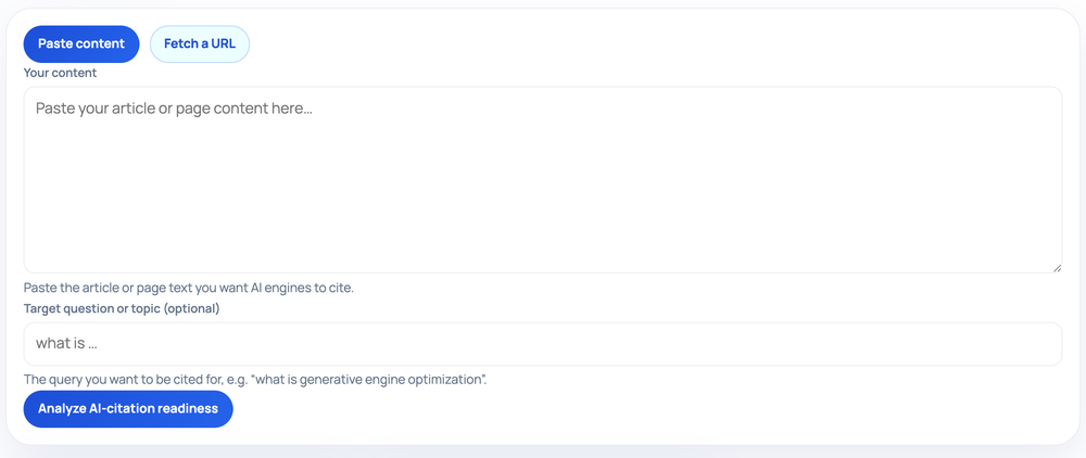 How to use the GEO Checker — tool screenshot