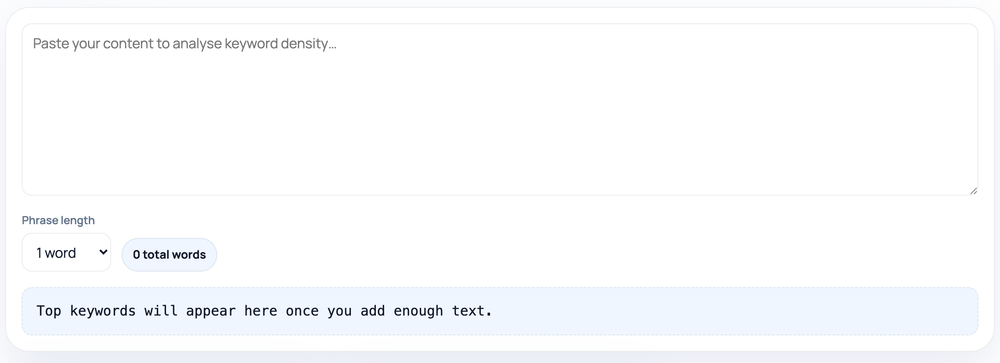 How to use the Keywords Density Checker — tool screenshot