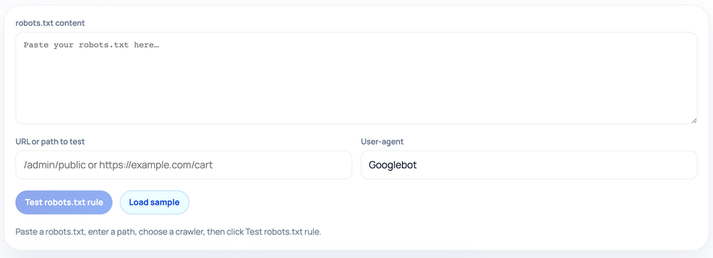 How to use the Robots.txt Tester — tool screenshot