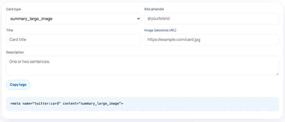 How to use the Twitter Card Generator — tool screenshot