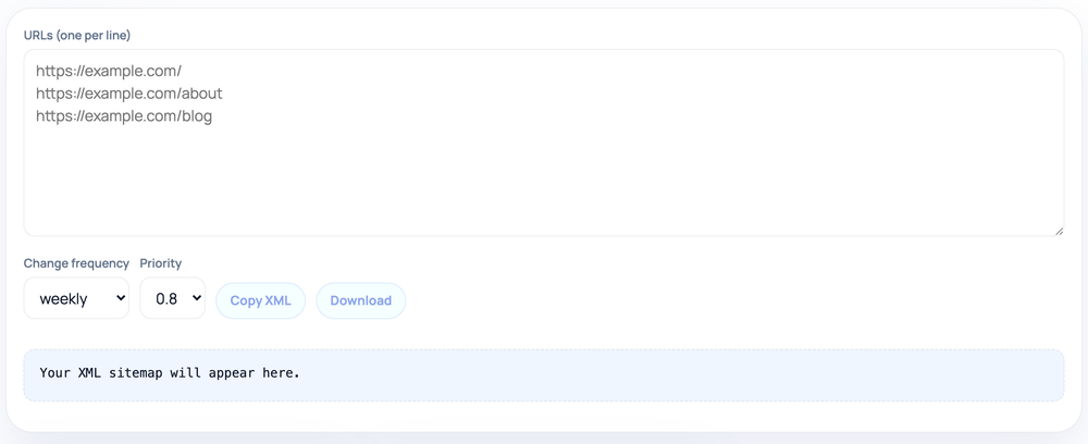 How to use the XML Sitemap Generator — tool screenshot